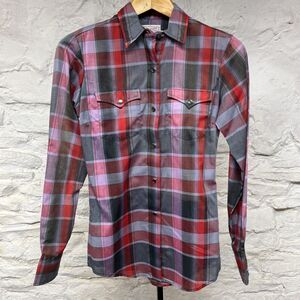 H Bar C Rodeo Western Shirt Ladies Plaid Pearl Snap Made in USA Vintage 1980s